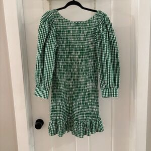 Rue Stiic Billie Mini Dress Green Gingham Cotton M Smocked Cottagecore Boho